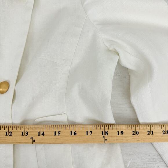 Garnet Hill Linen Cropped Trench Jacket 10 Petite White Preppy Double Breasted - Picture 12 of 15